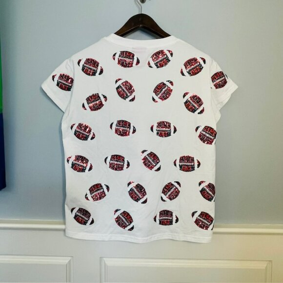 Queen of Sparkles QOS Game Day Football Sequin Tee Shirt Relaxed XS - Picture 4 of 6